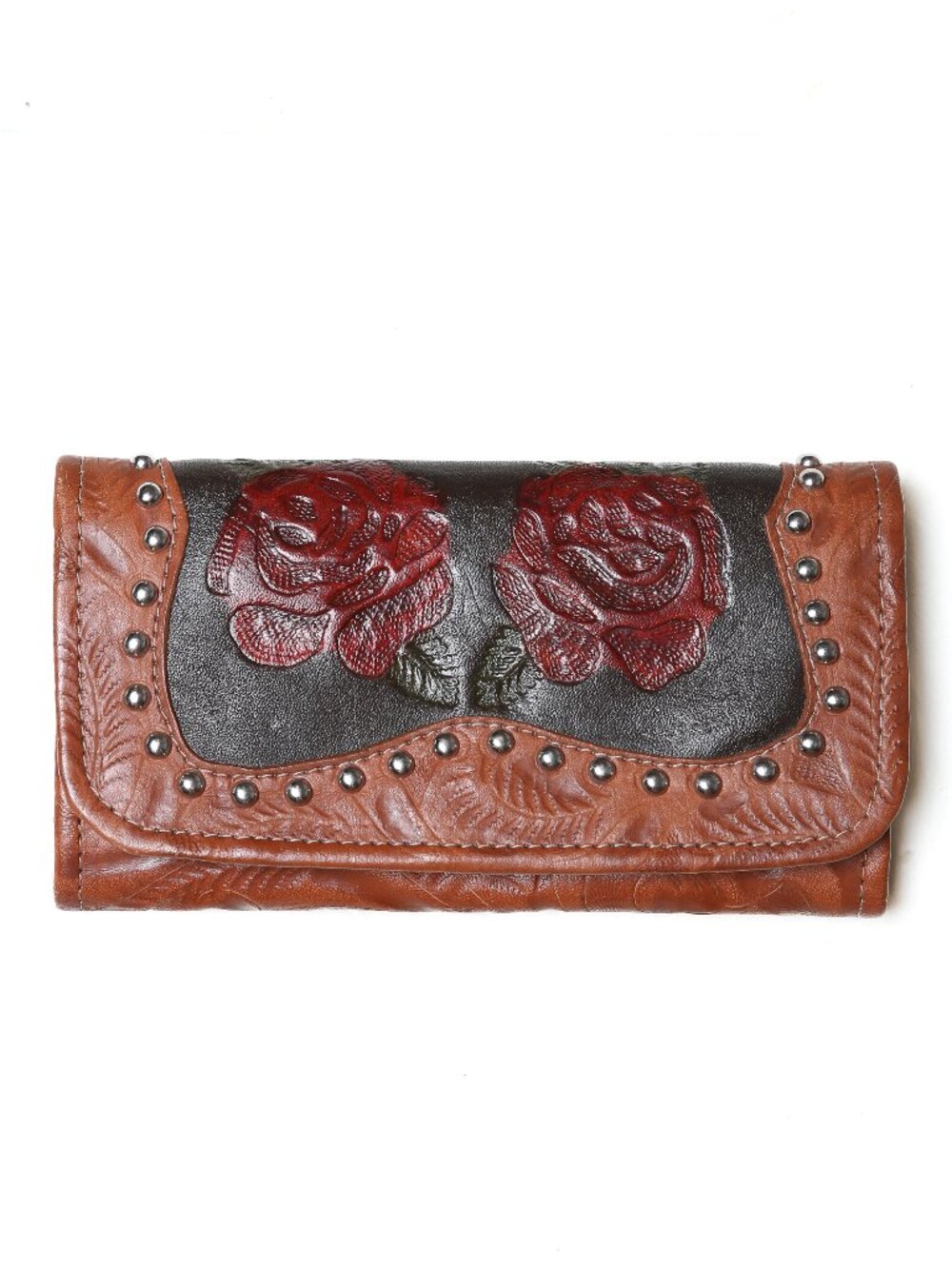 AMERICAN WEST 'Roses are Red' Hand-Tooled Leather Tri-Fold Wallet